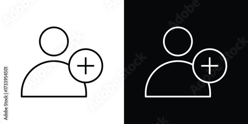 User add icon outline pictogram isolated on white. Vector Icon shape.