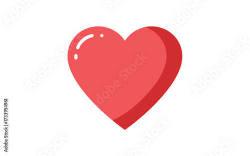 A vibrant red heart icon with a glossy highlight and subtle shadow, symbolizing love and affection, isolated on a white background.