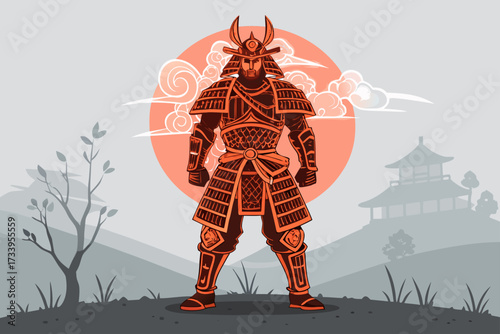 Samurai Warrior Glowing Mythic Armor Bold Vec Creative Visual Ideal for Marketing