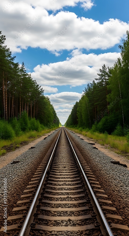 Fototapeta premium Tranquil Railroad Track Through Trees.