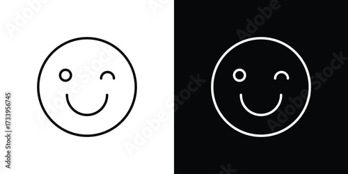 Smile wink icon outline pictogram isolated on white. Vector Icon shape.