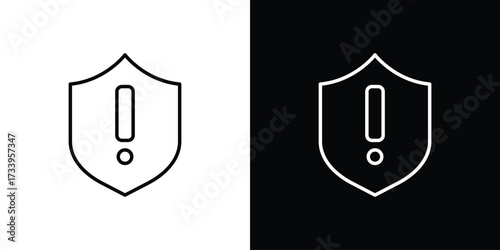 Shield exclamation icon outline pictogram isolated on white. Vector Icon shape.