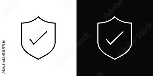 Shield check icon outline pictogram isolated on white. Vector Icon shape.