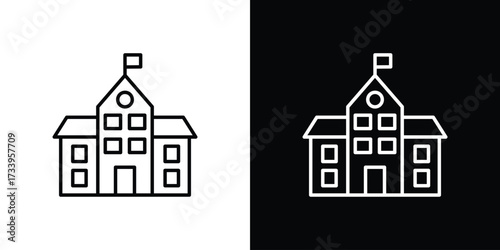 school icon outline pictogram isolated on white. Vector Icon shape.