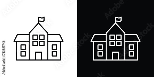 school icon outline pictogram isolated on white. Vector Icon shape.