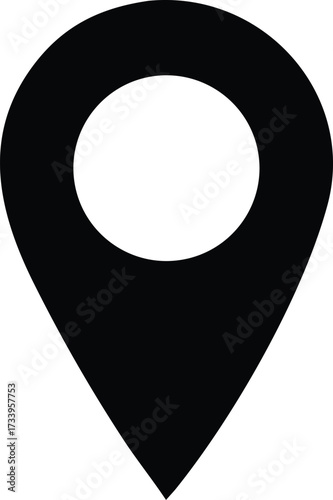 Simple black location pin icon essential for maps navigation and geo-tagging representing points of interest and destinations