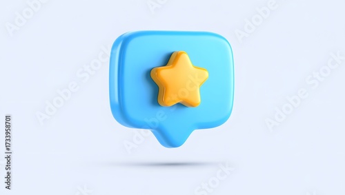 Blue speech bubble with yellow star isolated on white background