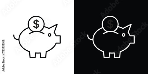 Piggy bank icon outline pictogram isolated on white. Vector Icon shape.