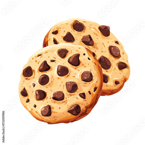 Flat 2D Chocolate Chip Cookies illustration, vector graphic in icon style, on white background