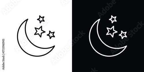 Moon stars icon outline pictogram isolated on white. Vector Icon shape.