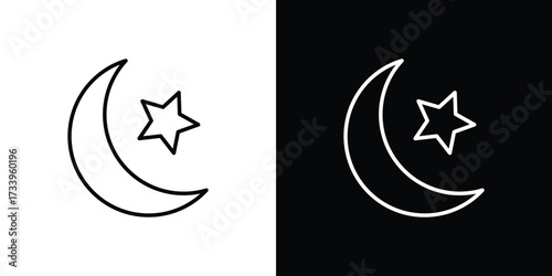 Moon icon outline pictogram isolated on white. Vector Icon shape.