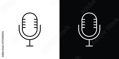 Microphone icon outline pictogram isolated on white. Vector Icon shape.