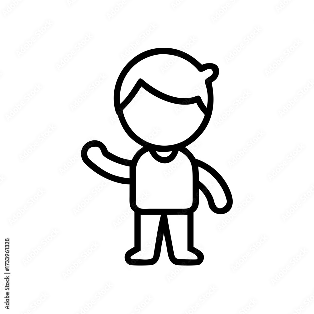 Fototapeta premium A minimalist line-art icon of a child (or person) waving, great for websites/blogs on kids, hello/greeting sections, users, or general people representation.