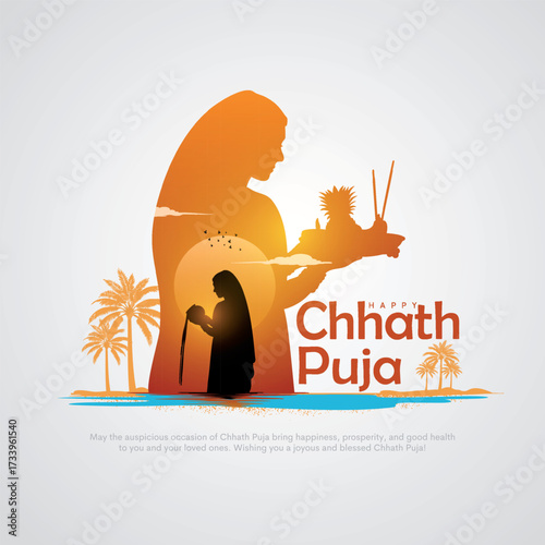 Happy Chhath Puja holiday background celebrating traditional festival of India. Creative vector illustration.