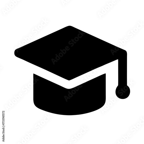 Black, solid icon of a graduation cap (mortarboard). Ideal for websites and blogs related to education, academics, learning, graduation, and achievement.

