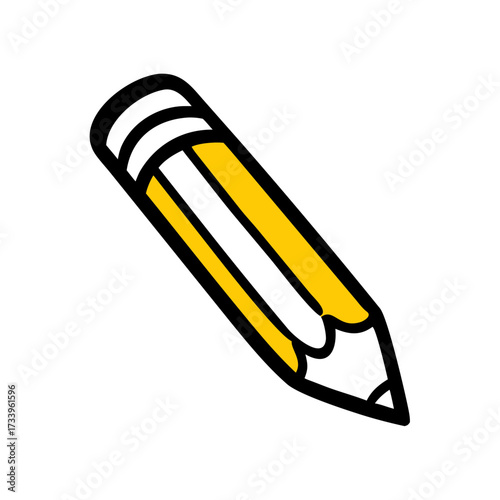 hand-drawn doodle icon of a yellow and white pencil with a sharpened tip and eraser. Great for websites or blogs about education, writing, creativity, art, design, or school supplies