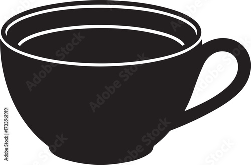 Black Silhouette of a Coffee Cup Filled with Liquid