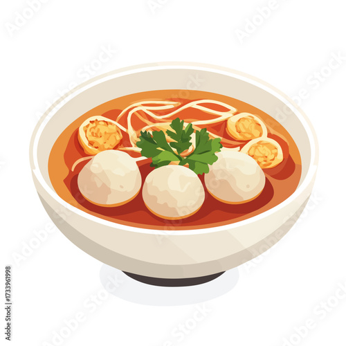 Minimal flat vector of a Bakso, 2D icon-style illustration on white background