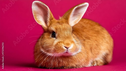 Adorable rabbit posing on vibrant pink background