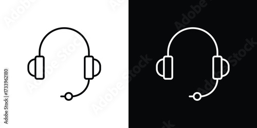 Headset icon outline pictogram isolated on white. Vector Icon shape.