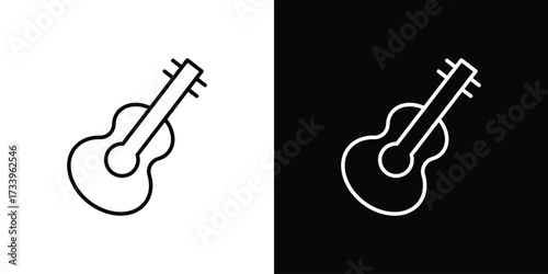 Guitar icon outline pictogram isolated on white. Vector Icon shape.