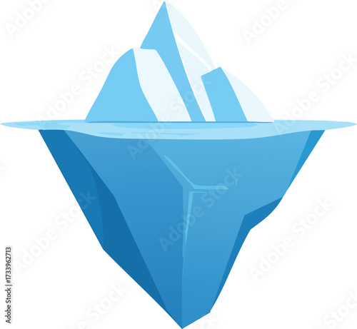 A large, blue iceberg floating in the water. A simple, isolated vector illustration for concepts of climate change, cold, and the arctic. Generative AI