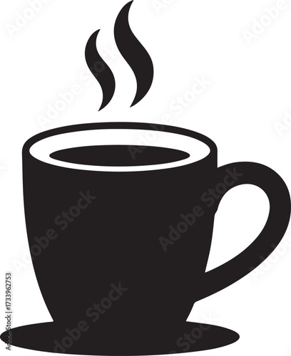Black silhouette of a steaming coffee cup on a saucer