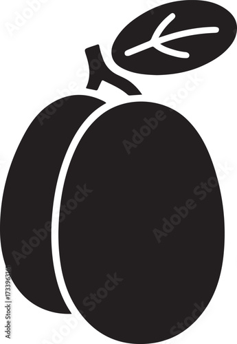 Black Silhouette Of Two Plums With Leaf fruit stone fruit