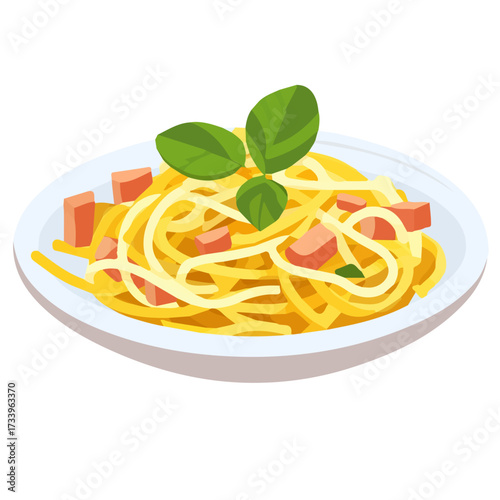 Minimal flat vector of a Carbonara, 2D icon-style illustration on white background