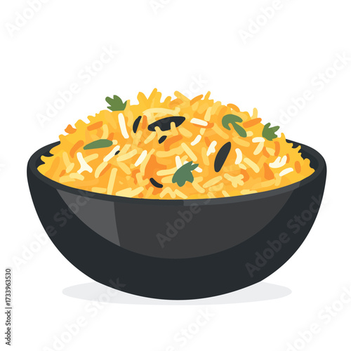 Flat 2D Biryani illustration, vector graphic in icon style, on white background