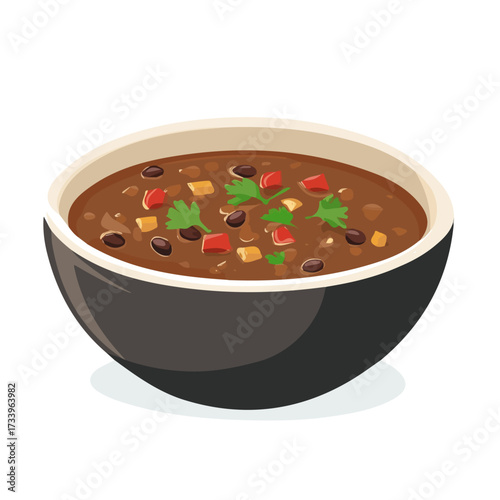 Flat 2D Black Bean Soup illustration, vector graphic in icon style, on white background