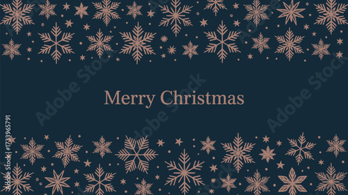 Merry christmas written on a blue background with snowflakes and stars border on the top and bottom
