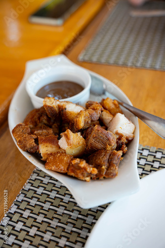 deep fried pork belly with liver sauce