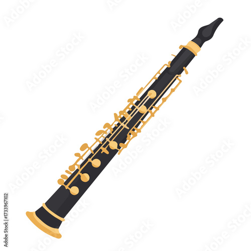 Minimal flat vector of a Bass Clarinet, 2D icon-style illustration on white background