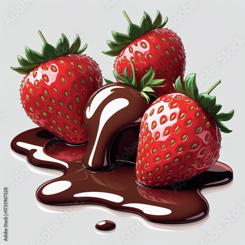 strawberry with melting chocolate illustration 