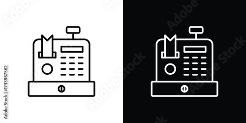 Cash register icon outline pictogram isolated on white. Vector Icon shape.