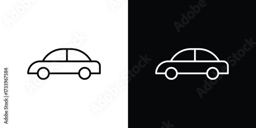 Car side view icon outline pictogram isolated on white. Vector Icon shape.