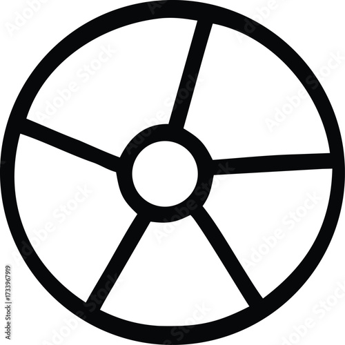 Simple abstract circular shape with spokes connecting to inner and outer rings symbolizing connection and structure