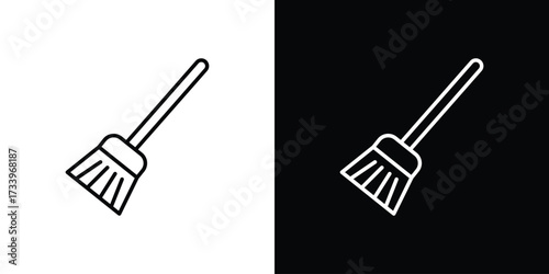 Broom icon outline pictogram isolated on white. Vector Icon shape.