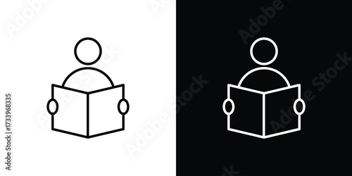 Book open reader icon outline pictogram isolated on white. Vector Icon shape.