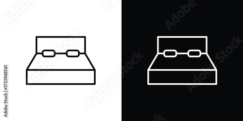 Bed icon outline pictogram isolated on white. Vector Icon shape.