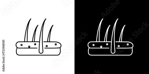 Vector icon illustration of human hair follicle in outline style black and white version suitable for dermatology skin anatomy and medical design