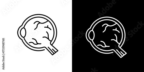 Vector icon illustration of human eye retina in outline style black and white version suitable for medical vision anatomy and ophthalmology design