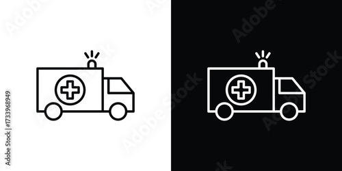 Ambulance icon outline pictogram isolated on white. Vector Icon shape.
