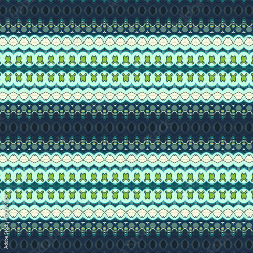 Seamless geometric pattern with teal, green, and navy stripes. Abstract symmetry ideal for textiles, fashion, and digital backgrounds.