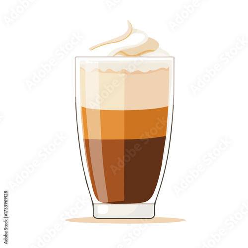 Flat 2D Caramel Macchiato illustration, vector graphic in icon style, on white background