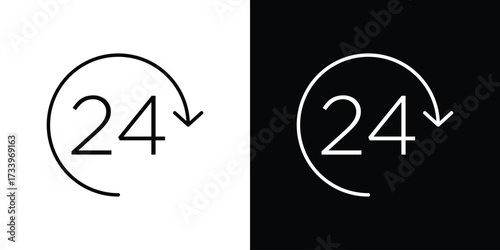 24 Hrs icon outline pictogram isolated on white. Vector Icon shape.