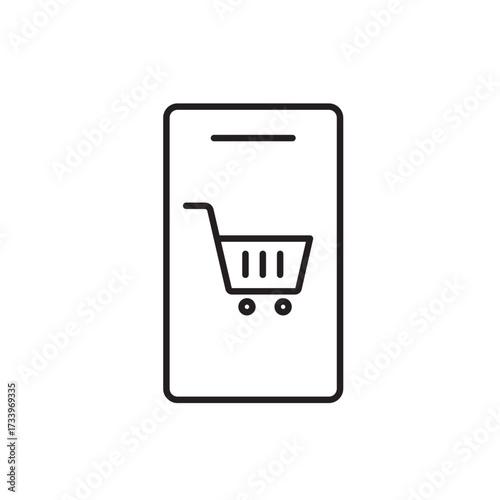 A vector icon showing a smartphone with a payment element, symbolizing mobile purchases, created in line style with editable stroke