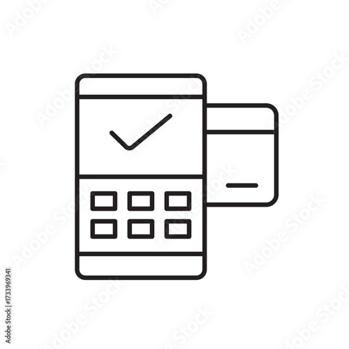 A vector icon representing a POS terminal device used for cashless retail payments, created in line style with editable stroke