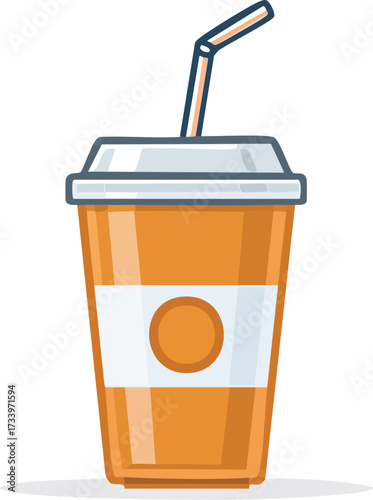 A disposable cup with a straw for a cold drink like soda or juice. A simple, modern vector illustration for fast food concepts. Generative AI